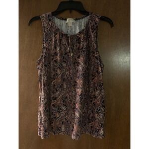 Michael Kors Paisley Print Tie Neck Tank Top Blouse Medium